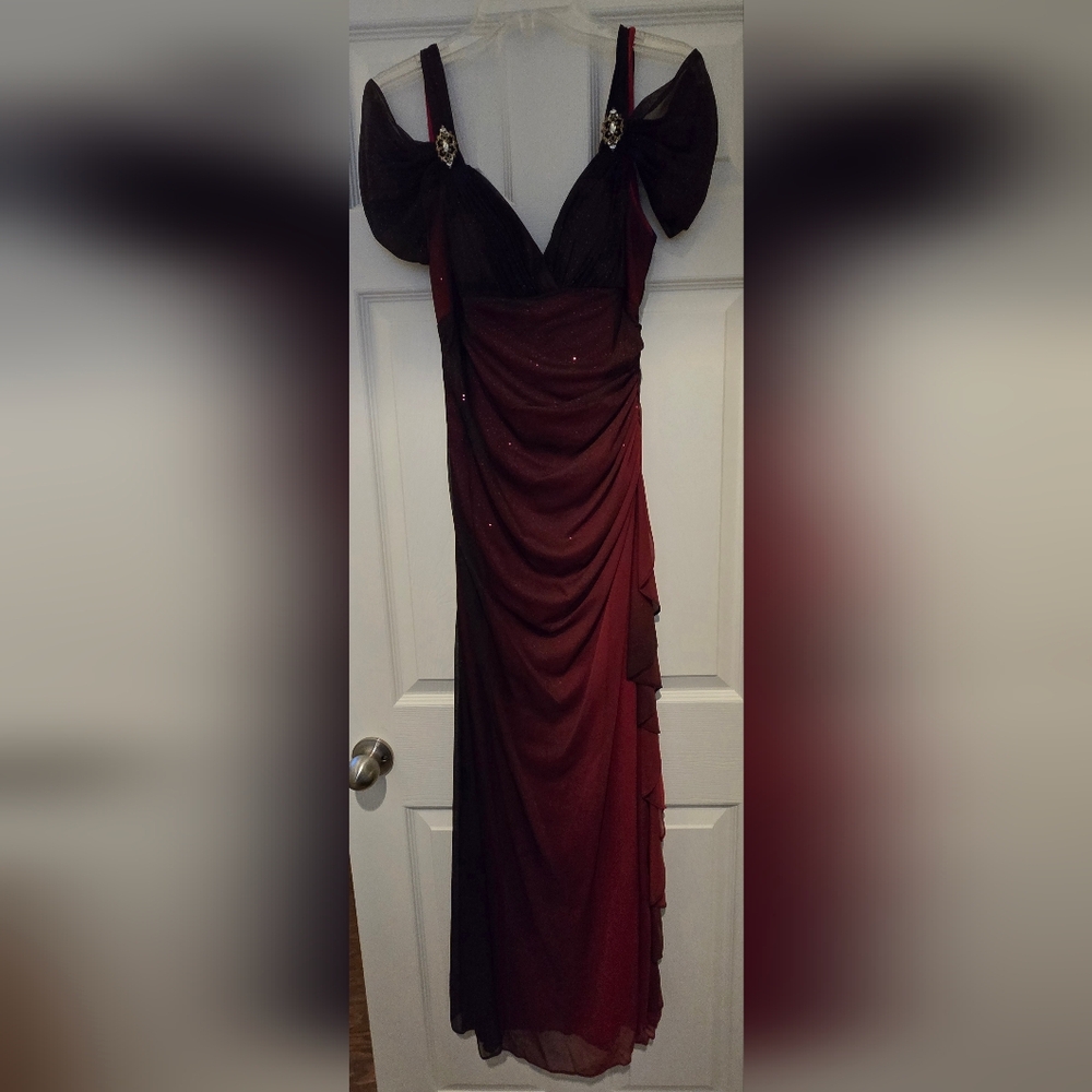 Betsy & Adam Red Ruched Gown for Cocktail Events